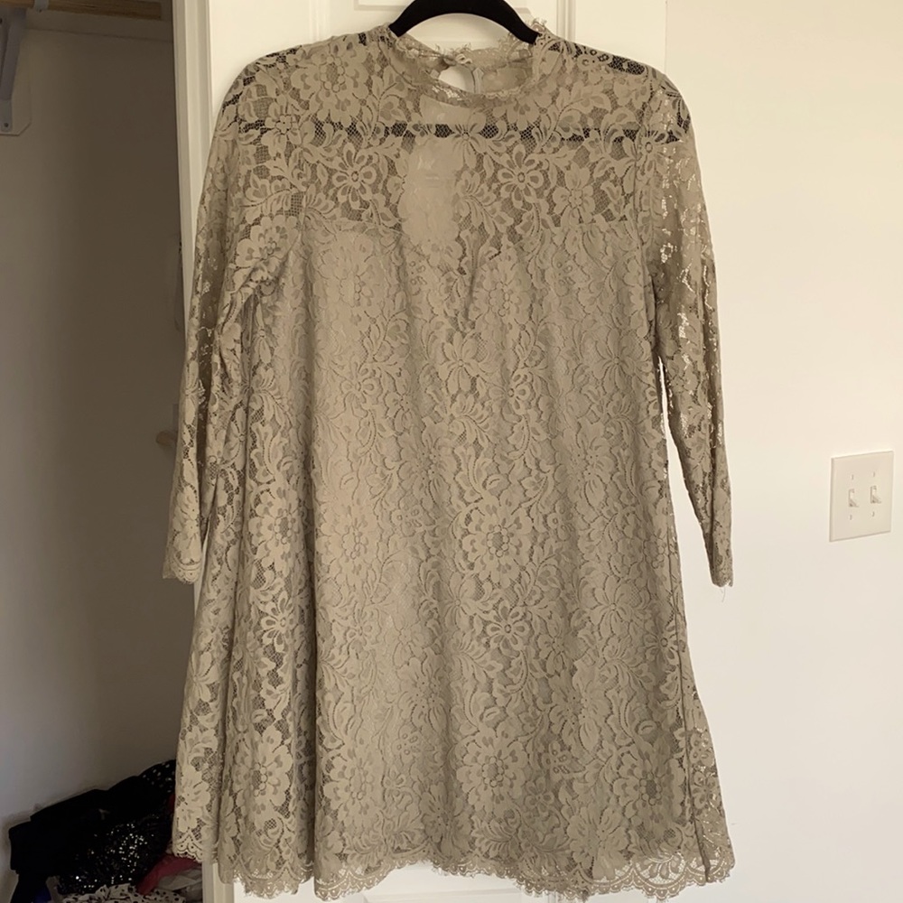 Taupe lace quarter sleeved mini dress